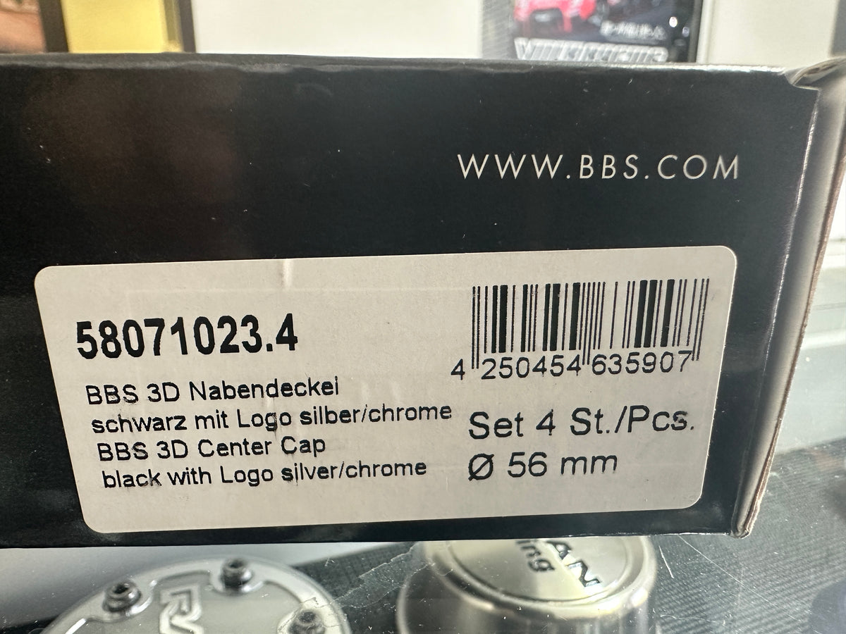 BBS 3D Center Cap (Set of 4) - 56mm - Black / Chrome 3D Logo